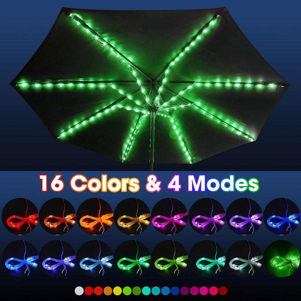 Patio Umbrella String Lights, 104 Bright LEDs 12 Modes USB Battery Operated Cordless Umbrella Light