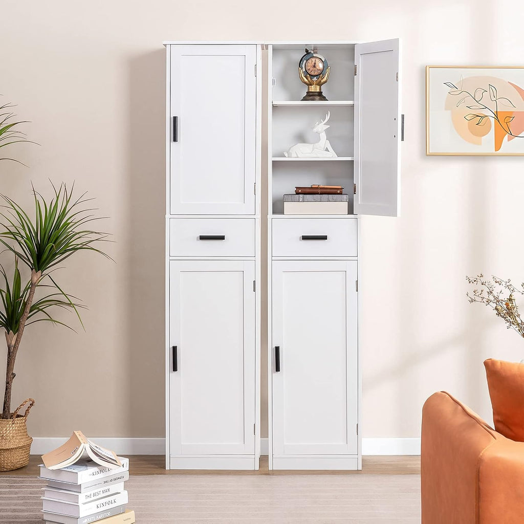 67'' Tall Bathroom Cabinet, Storage Cabinet with 4 Shelves & 2 Doors, Narrow Storage Cabinets , White