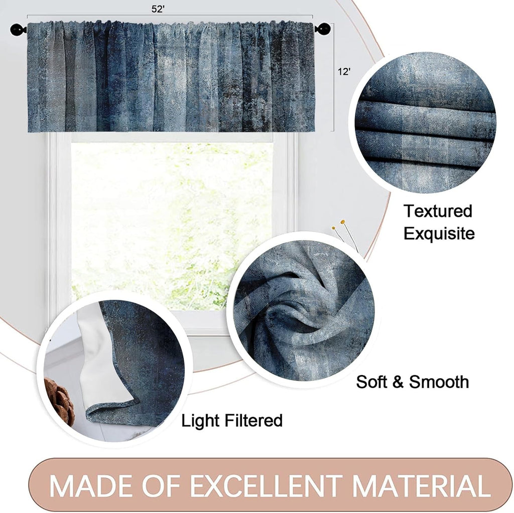 Valances for Windows, 4 Pack, 52x12 Inch, Blue Abstract - Set of 4