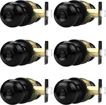 Black Door Knobs Bathroom, Interior Door Knob with Round Ball, Matte Black Privacy Door Knob, 6 Pack