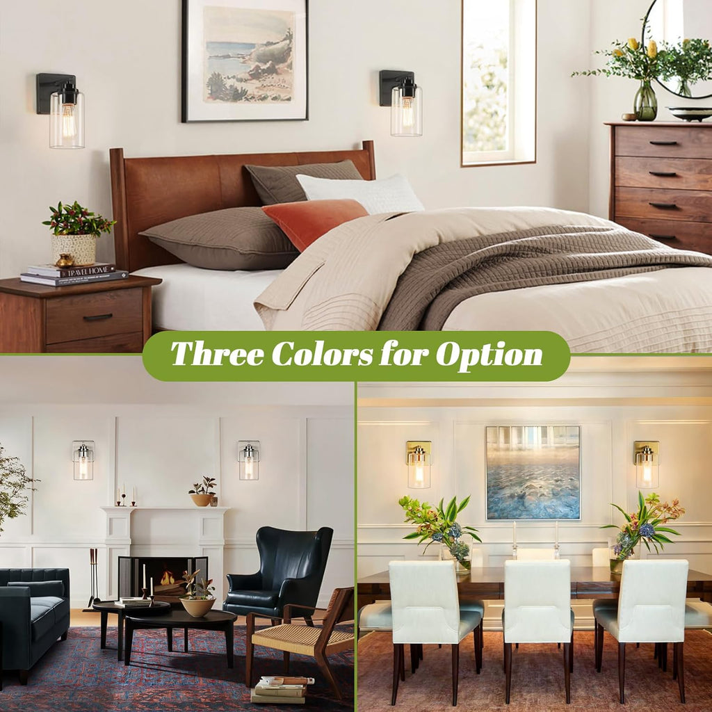 Wall Sconces Set of 2 , Modern Vanity Light Fixtures | Matte Black Wall Mount Lighting Lanterns, Farmhouse Wall