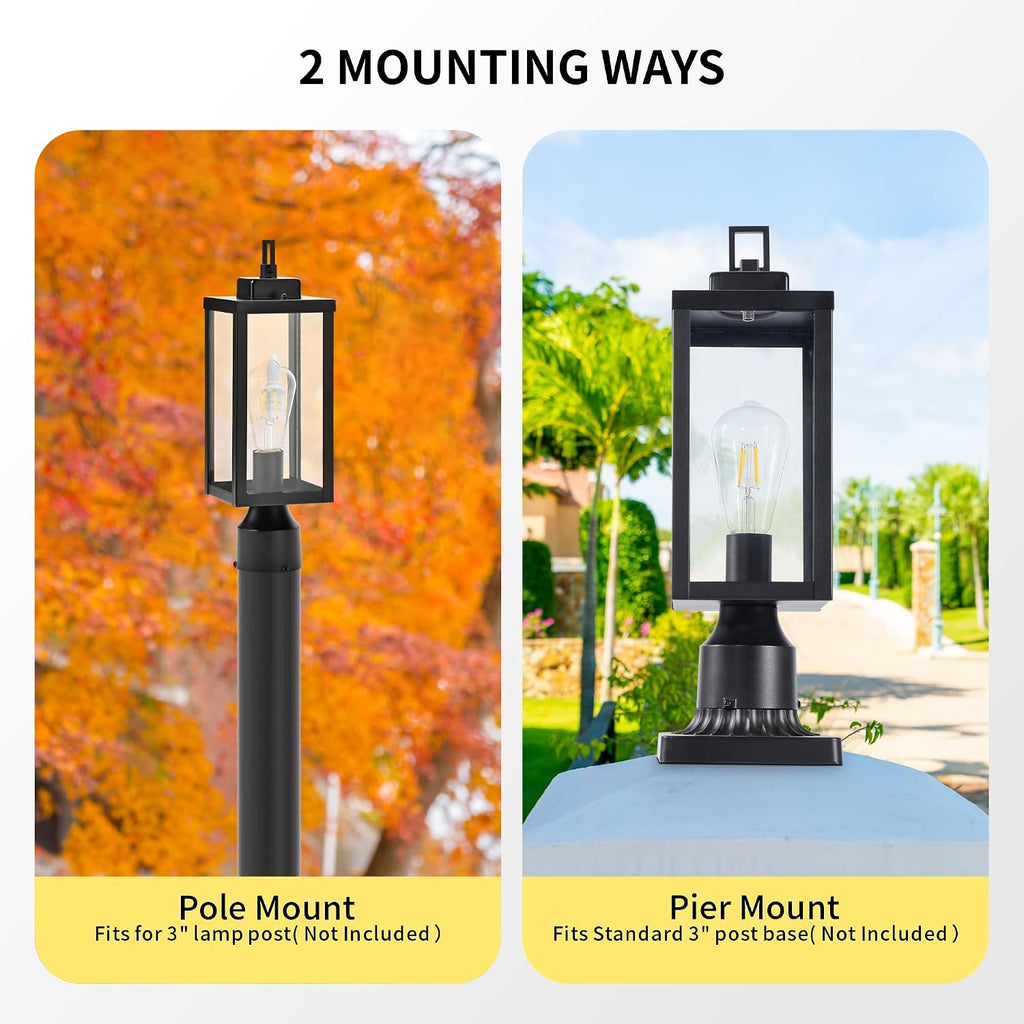 Outdoor Post Light Anti-Rust Lamp Post Lights Fixture Waterproof Exterior Lighting Lamp Post Outdoor Pole Light for Yard Pathway Driveway Fence - 2 Pack