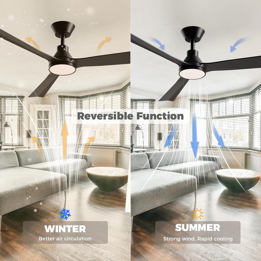 52 Inch Ceiling Fans with Lights and Remote, ETL Quiet Reversible DC Full Copper Motor, 2 Downrods, 3 CCT Dimmable, 6 Speeds Outdoor Ceiling Fans for Patios Porch Bedroom Living Room Black