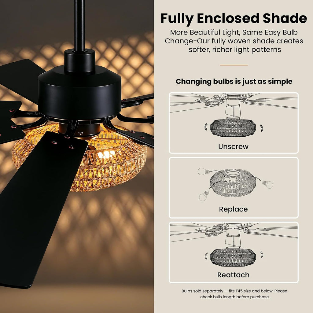 72 Inch Ceiling Fan with Light Indoor Rustic Farmhouse Matte Black 7 Blades APP and Remote Control