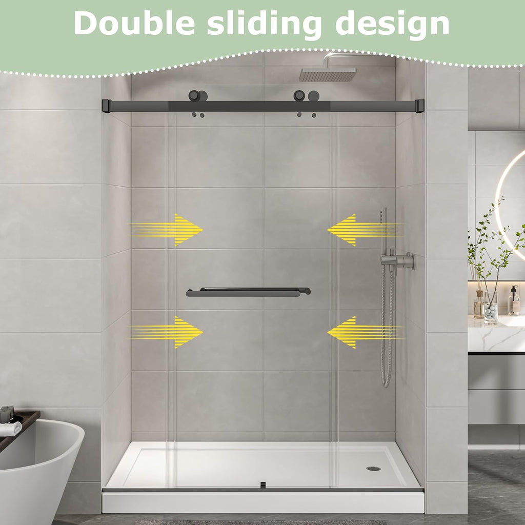 55"-60" W x 76" H Frameless Sliding Shower Door, Double Sliding Shower Door, 5/16"(8mm) Clear Tempered Glass