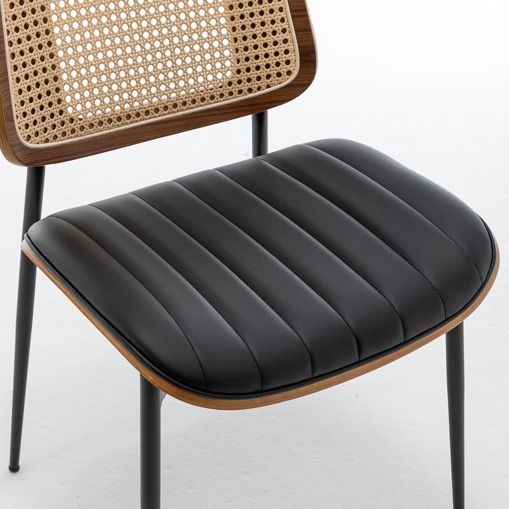 Dining Chairs Set of 2 Mid Century Modern Retro Faux Leather Kitchen Chairs with Walnut Bentwood Upholstered