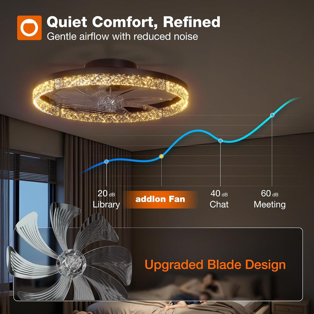 Ceiling Fans with Lights and Remote, 20'' Low Profile Ceiling Fans, 3000-6000K Dimmable Modern Flush Mount LED Fan Light, Fandelier Ceiling Fan for Bedroom, Kitchen, Living Room, Black