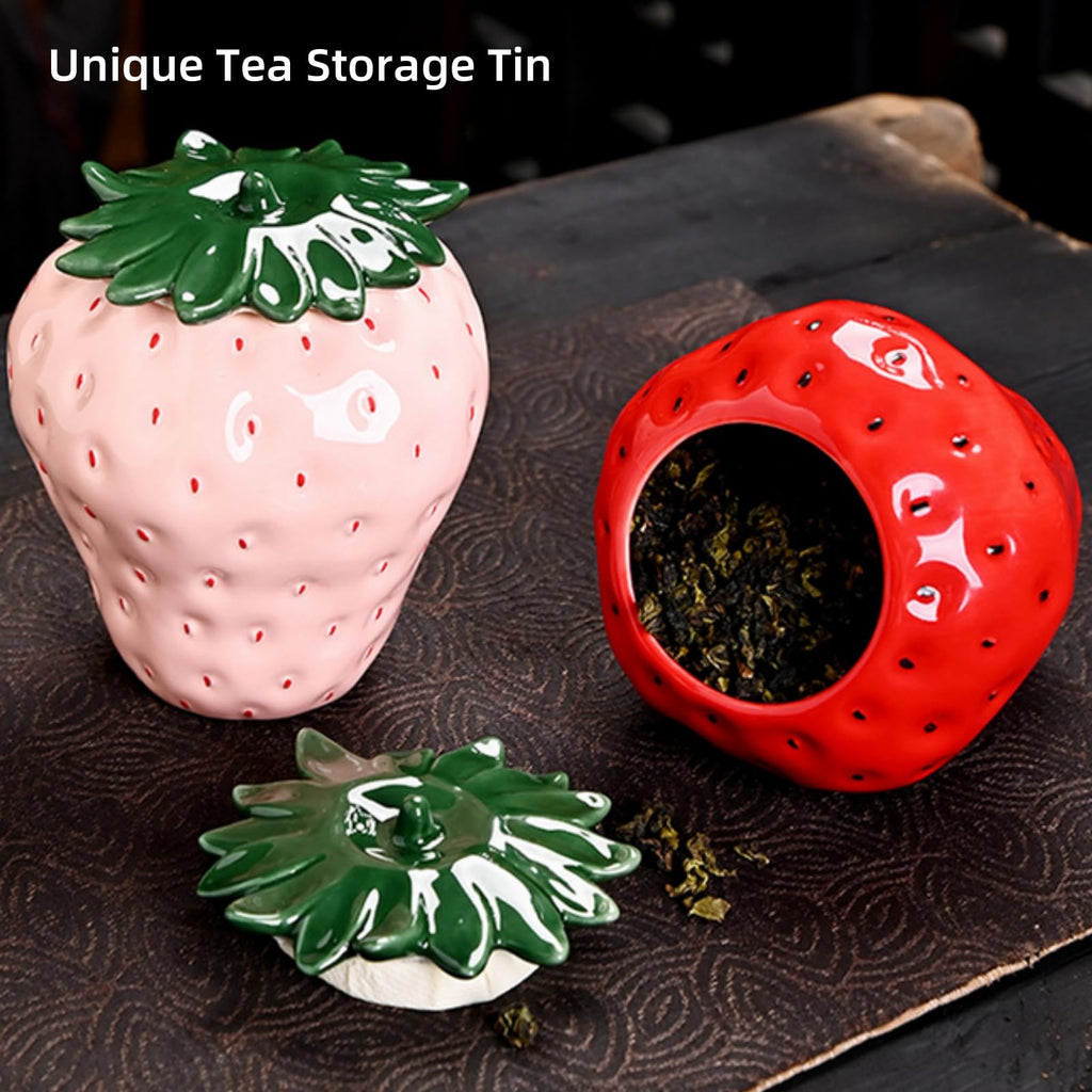 2 Pack Strawberry Storage Jars, 14 OZ Ceramic Cookie Containers with Airtight Lids, Cute Sugar Canisters Set, Candy