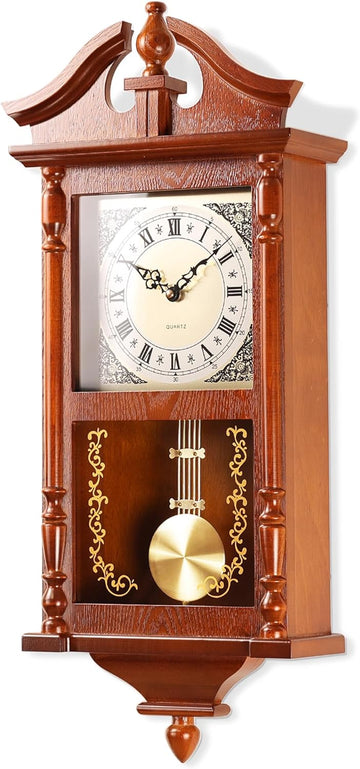 25IN Grandfather Vintage Wall Clock with Pendulum and Chime, Hour/Quarter-Hour Chime, Rubberwood Frame, Large Vintage Wall Clock for Living Room,Home Decor Gift