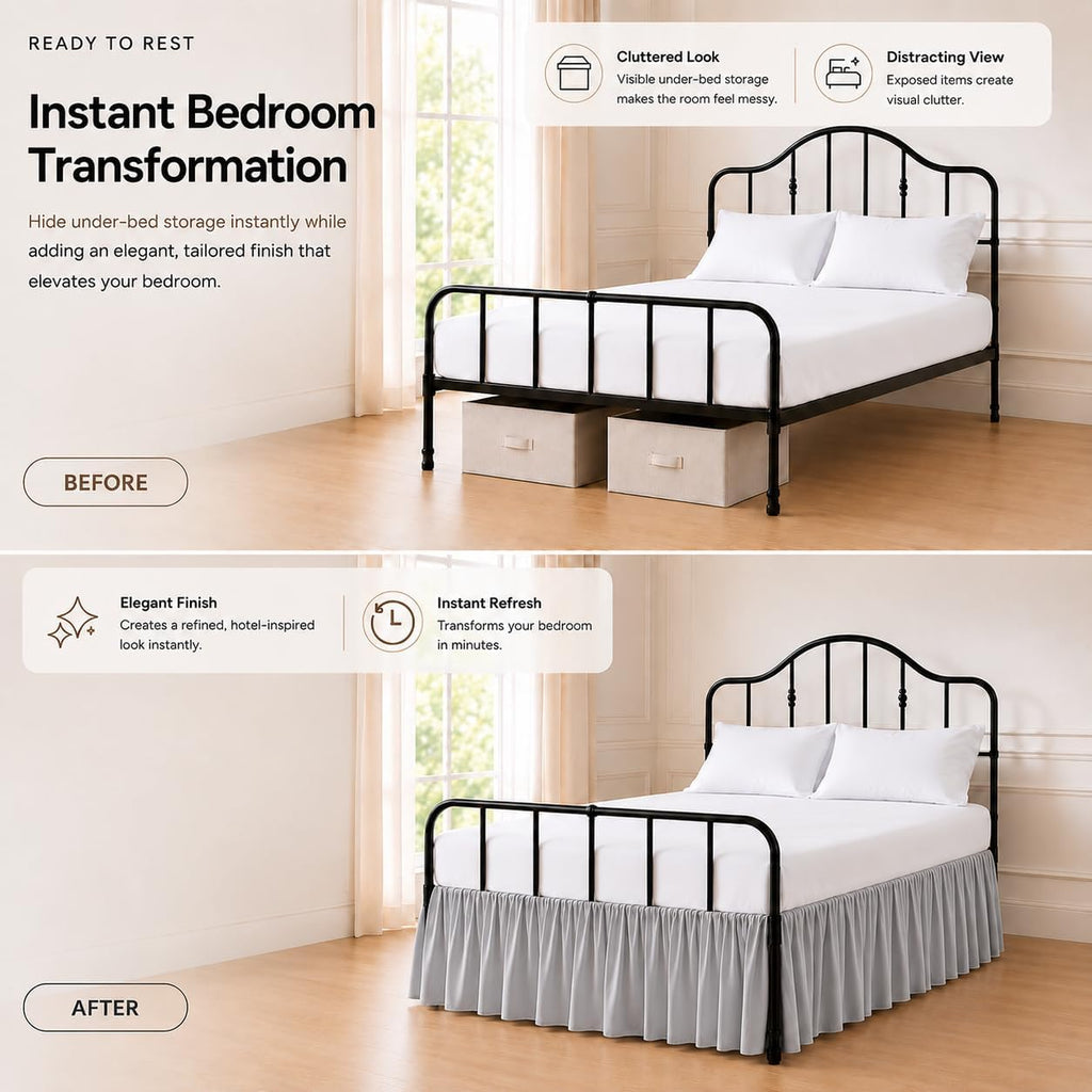 Ruffled Bed Skirt with Split Corners Three Side Coverage-Full Size Dust Ruffles Bed Skirts 14 Inch Drop Expertise