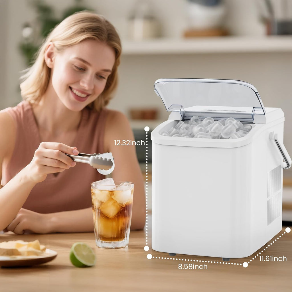 Countertop Ice Maker with Handle, 26lbs/24H Portable Ice Machine, 9 Bullet Ice Cubes Ready in 6 Mins, Self-Cleaning