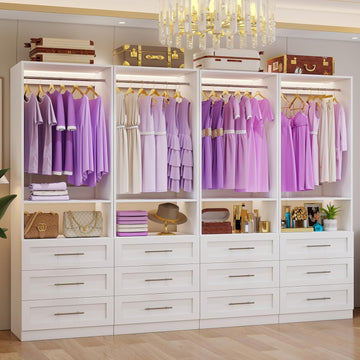 Closet System Set of 4, Closet System with 12 Drawers, 8 Rods & 4 Shelves, 8-21FT Walk in Modular Closet Organizer