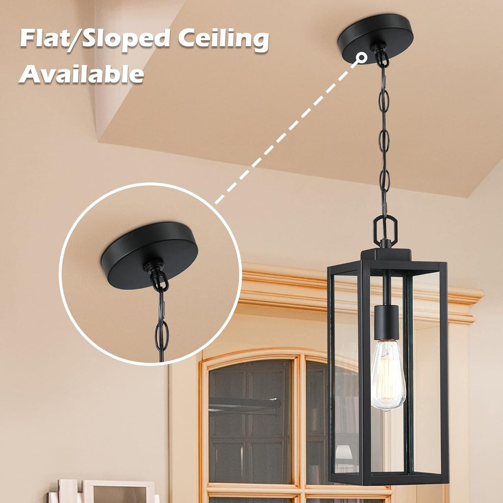 Outdoor Pendant Light, Modern Matte Black Adjustable Exterior Hanging Porch Lighting