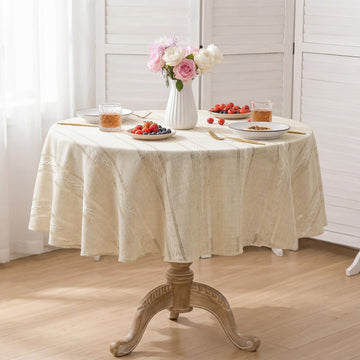 Beige Round Tablecloth, 60×60 Inch, Farmhouse Decor