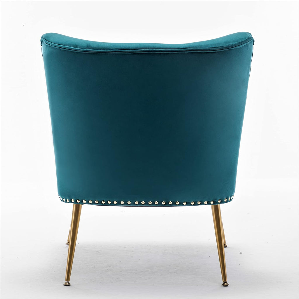 Thia Armless Velvet Accent Chair , Elegant Seat with Nailhead Trim, Gold Metal Legs and Comfortable Curved Back, 28"