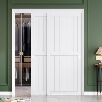Sliding Closet Doors 64x80(Double 33inch),Bypass Barn Door with Hardware,for Bedroom,White,H Frame,A
