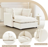 Modern Reading Chair and Ottoman — Beige Velvet
