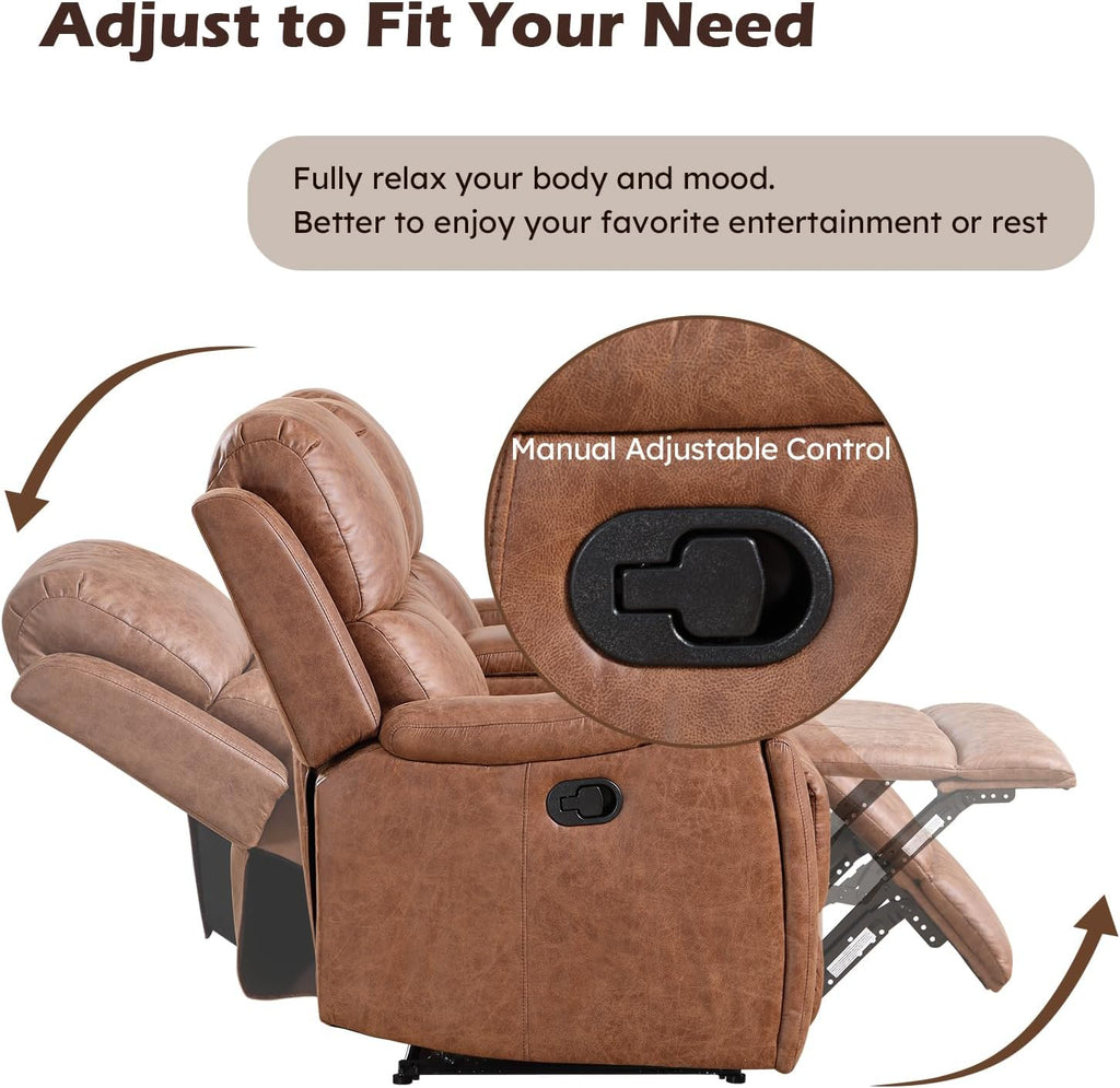 Faux Leather Manual Reclining Sofa,3 Seat Recliner Couch Sofa with Overstuffed Arms and Back,Manual Recliner