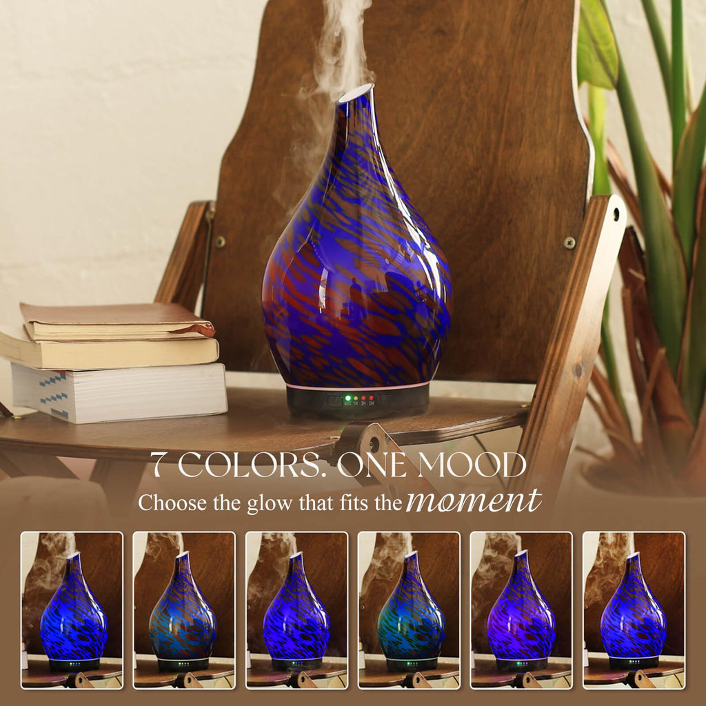 Essential Oil Diffuser 280ml Glass Ultrasonic Mist 7H