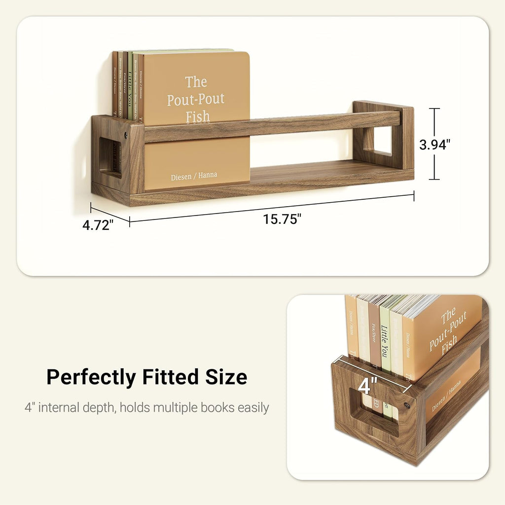 Upgraded Thick Floating Shelves, Solid Wood Bookshelf for Wall, Floating Book Shelves Use as Wall Shelves , Books