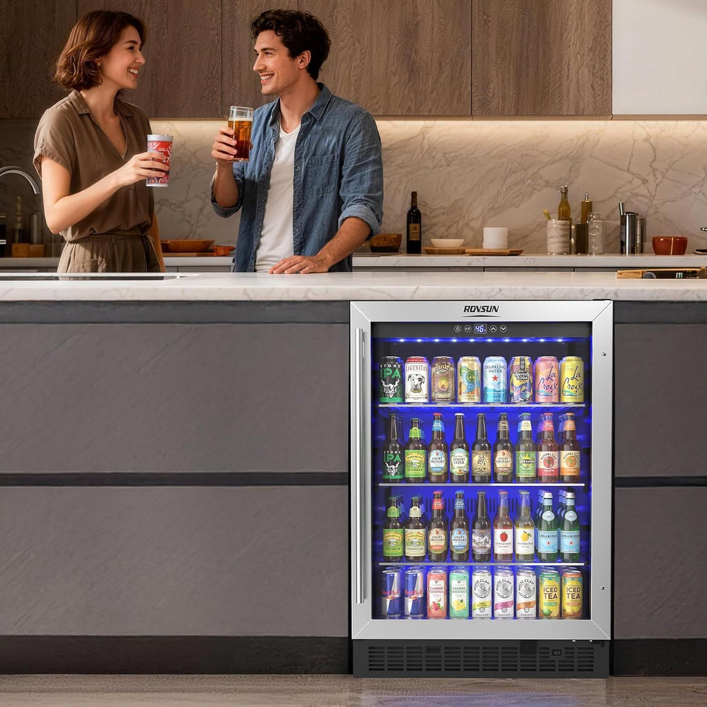 24 Inch Beverage Refrigerator, 5.8 Cu.Ft. Under Counter Beverage Fridge with Gla