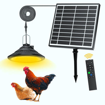 Solar Chicken Coop Light with Timer | 3-Color Dimmable LED, IP66 Waterproof & 16.4ft Cord | Hanging Ceiling Pendant