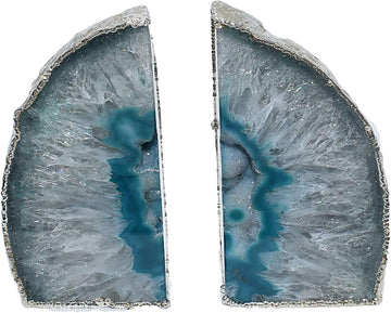Agate Geode Bookends Silver Electroplated Small Bookends for Shelves, Non-Skid Bookend, Book Stopper for