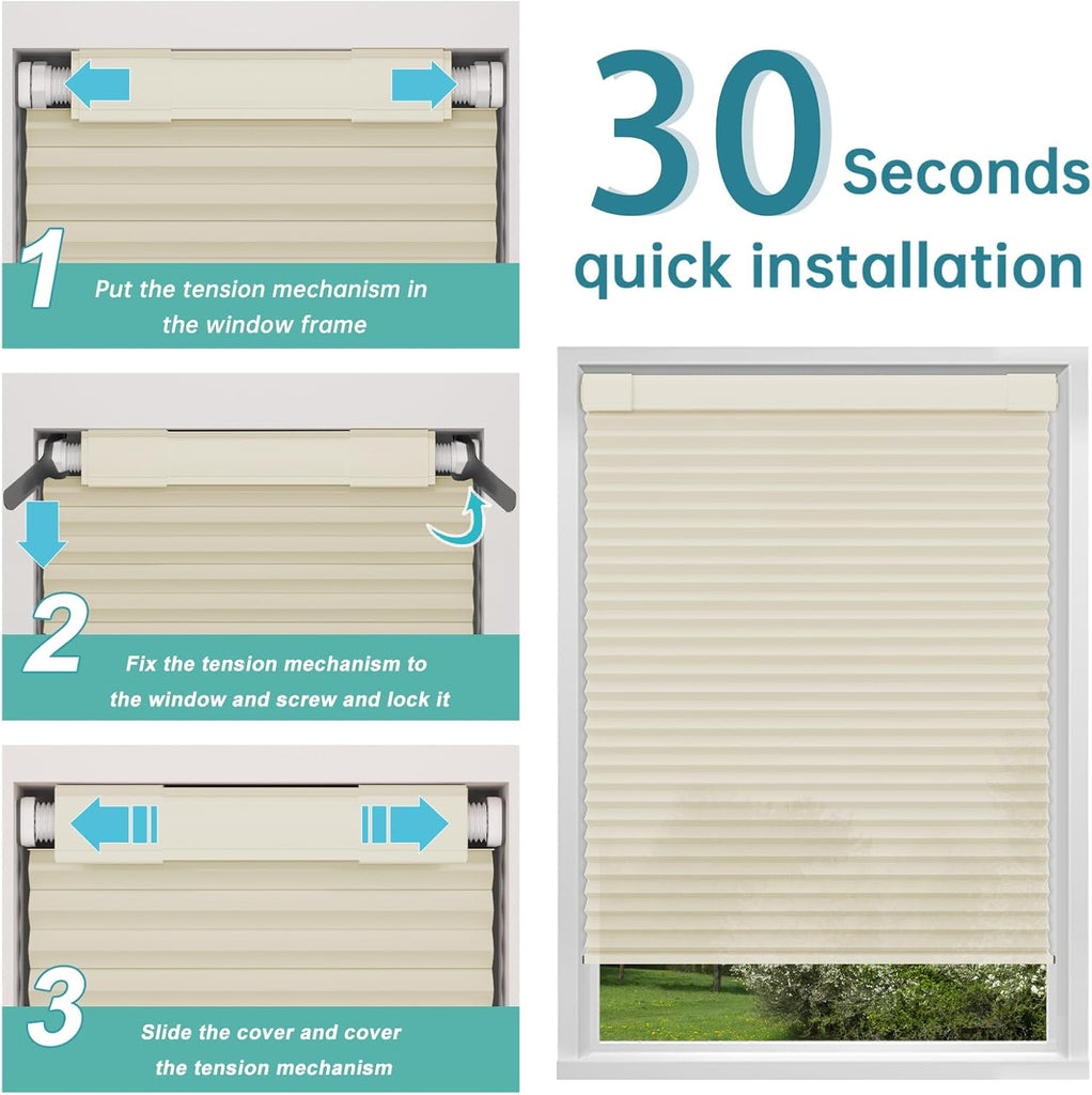 No Drill No Tools Blackout Cellular Shades,Cordless Blinds Windows,Room Darkening Window Shades Honeycomb