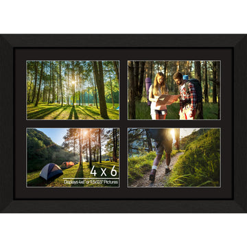 4"x6" Photo Collage Frame 4 Openings, Black Wood Frame, Black Mat