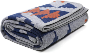 Merino Wool Camp Blanket - Warm Thick Washable Large Outdoor Camping Sleeping Throw Blanket All Weather, Aztec Grey