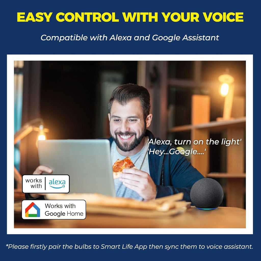 E12 Smart Light Bulbs 60W Equiv., Work with Alexa/Google Home/SmartLife, 500LM 6W RGBCW Candle Candelabra LED Bulbs (4PCS)