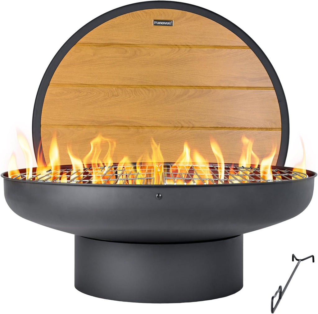 32in Fire Pit Table with Lid,Heavy Duty and Deep Fire Bowl,Outdoor Wood Burning BBQ Grill Firepit Bowl with Cover Lid