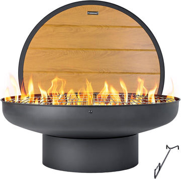 32in Fire Pit Table with Lid,Heavy Duty and Deep Fire Bowl,Outdoor Wood Burning BBQ Grill Firepit Bowl with Cover Lid