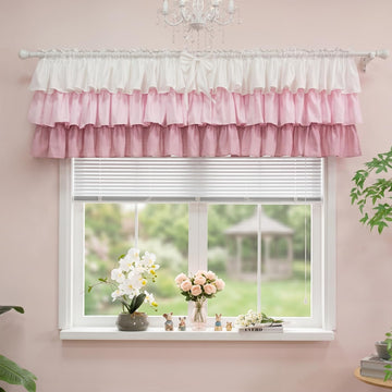 Ruffled Valance Farmhouse for Small Window White Pink Ombre 1PC