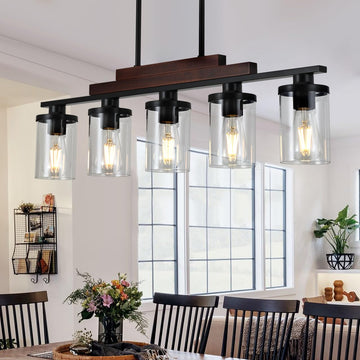 Dining Room Light Fixture/Chandelier Over Table,5-Light Kitchen Island Lighting Hanging for Farmhouse Linear