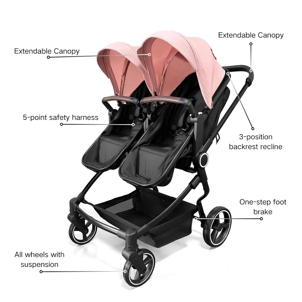 Double Stroller for Infant and Toddler (Pink, Double)