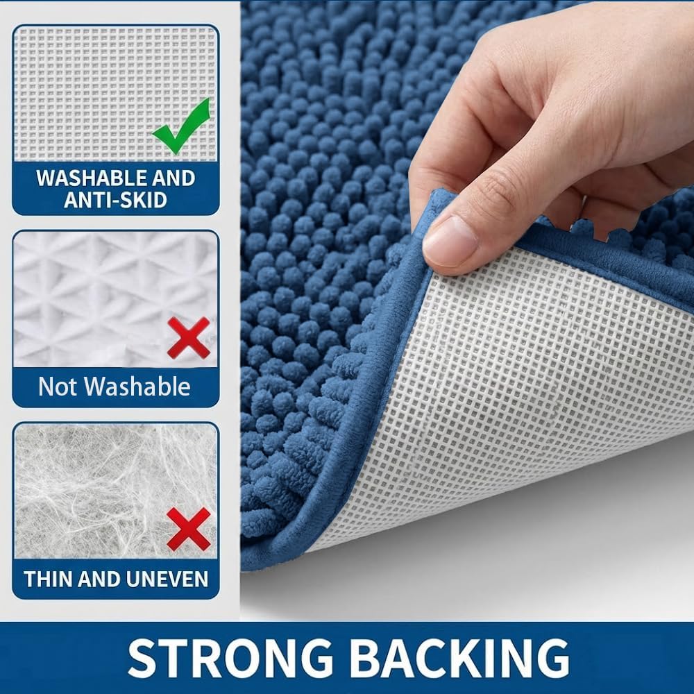 Bathroom Rugs Sets 2 Piece,Super Absorbent Chenille Bath Mats and U-Shaped Toilet Rug,Strong PVC Non Slip