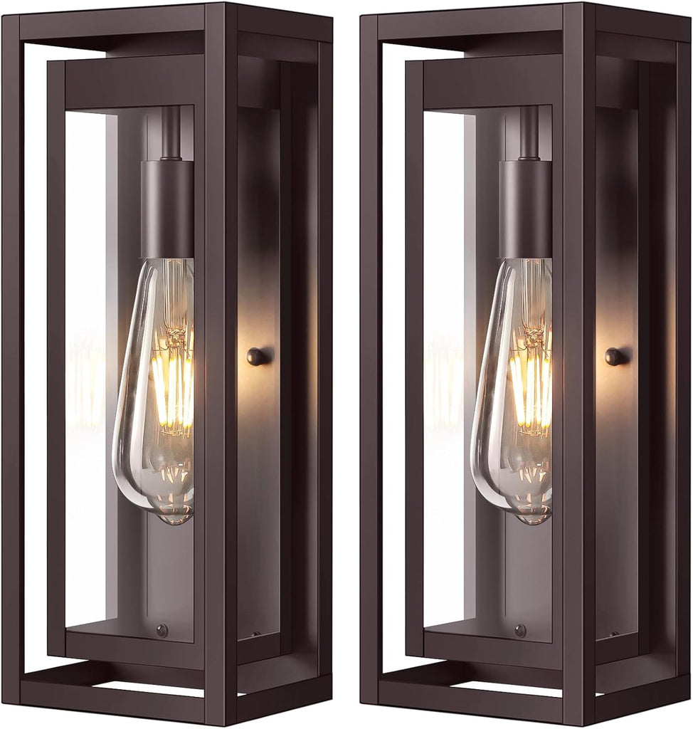 15" Large Oil Rubbed Bronze Outdoor Light Fixture, 2 Pack ORB Outdoor Sconces, Modern Waterproof Wall Lights with Clear Glass Shade for Front Door, Porch, Garage A123-B0D9VTZLVJ