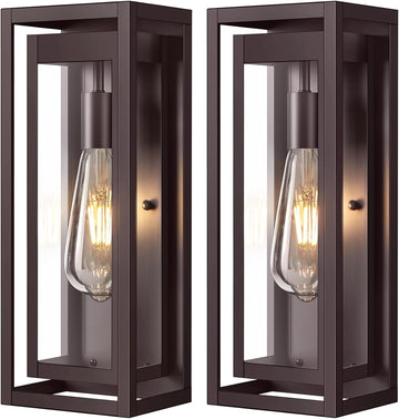 15" Large Oil Rubbed Bronze Outdoor Light Fixture, 2 Pack ORB Outdoor Sconces, Modern Waterproof Wall Lights with Clear Glass Shade for Front Door, Porch, Garage