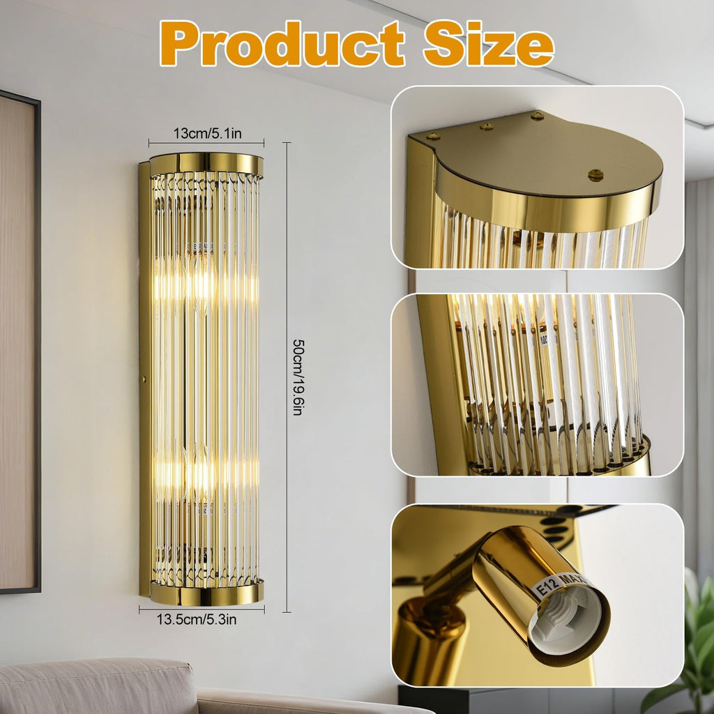 Crystal wall sconces, Crystal Sconces set of 2, Sconces wall set of 2, 2-Light Modern Brushed Titanium Gold Wall