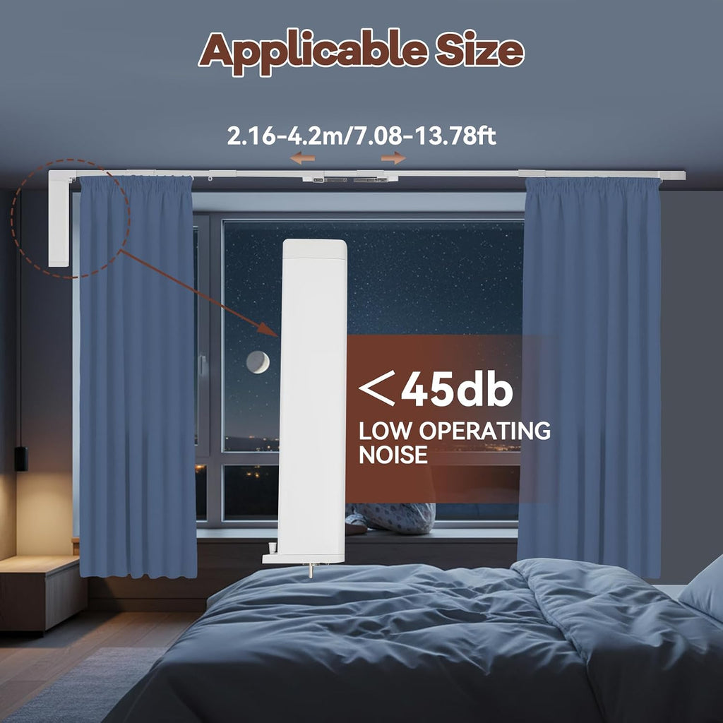 Electric Curtain Track, 7.08-13.78ft Motorized Curtain Rods | Remote Control and Motor, App/Remote Control, For