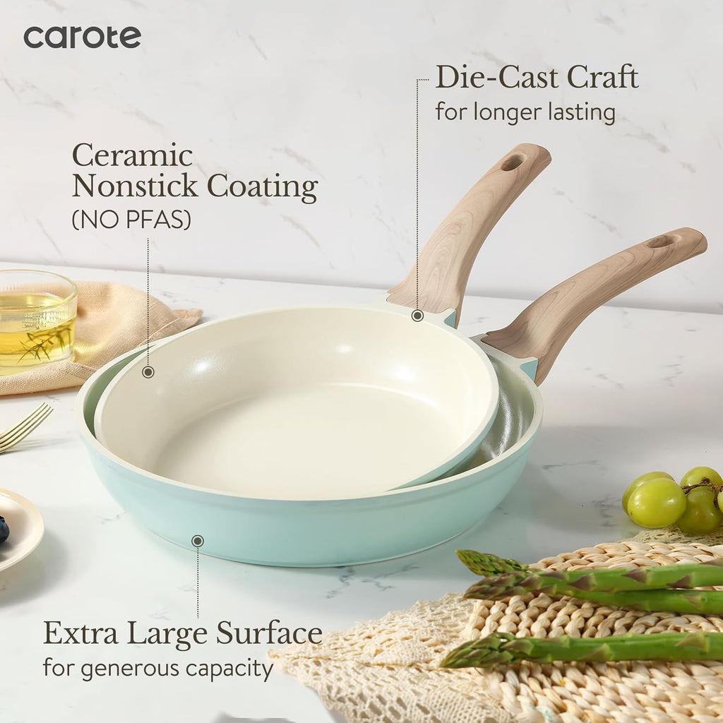 21pcs Ceramic Cookware Sets, Pots and Pans Set Blue | Non-Toxic, Healthy Kitchen set, Induction Compatible, Easy
