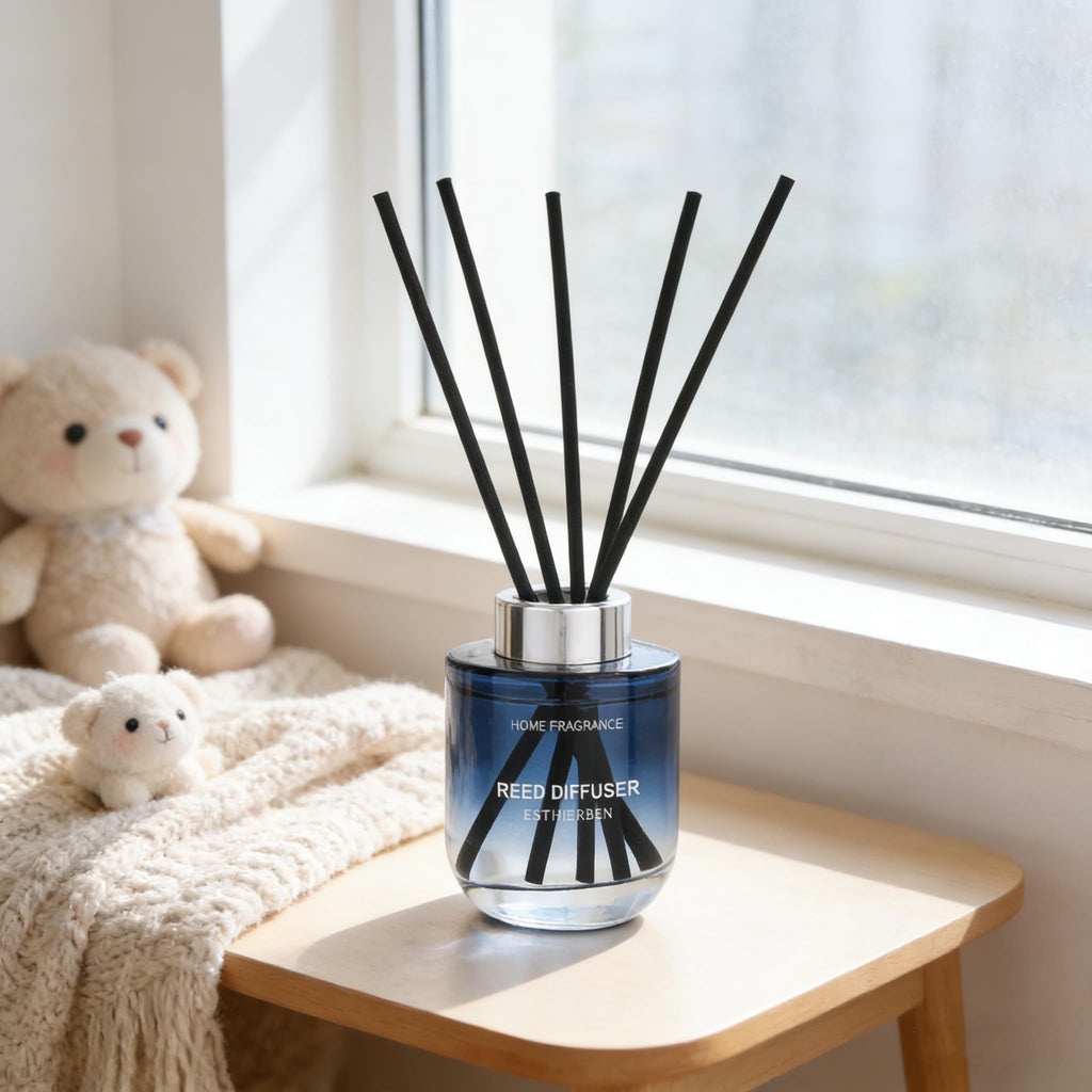 Reed Diffuser Set, 5.07oz(150ml) Vanilla Scented Diffuser Oils with 6 Diffuser Sticks Bathroom Shelf Decor & Air