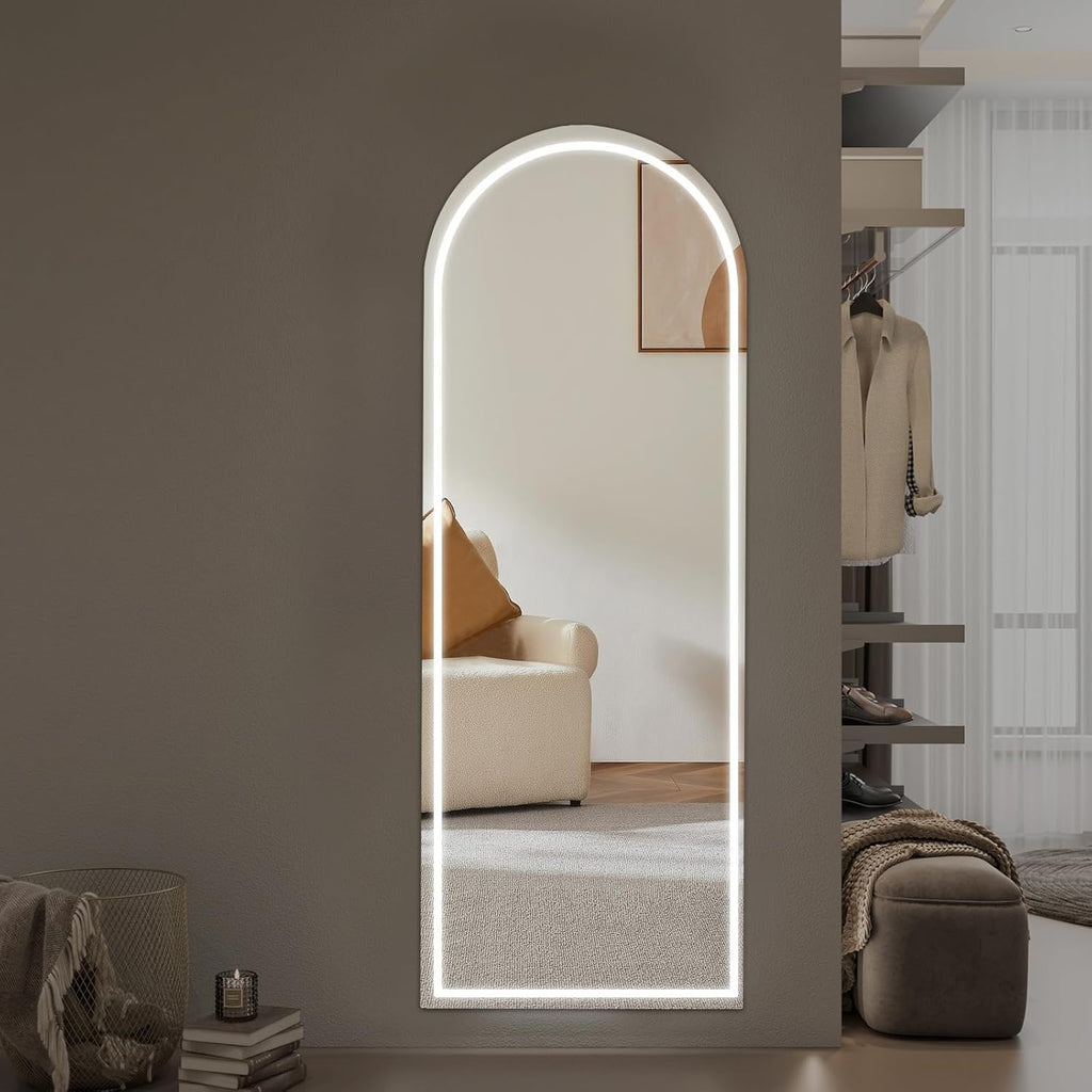 71" x 26" Arched Full Length Mirror with LED Lights, Floor Mirror with Stand, Full Length Body Floor