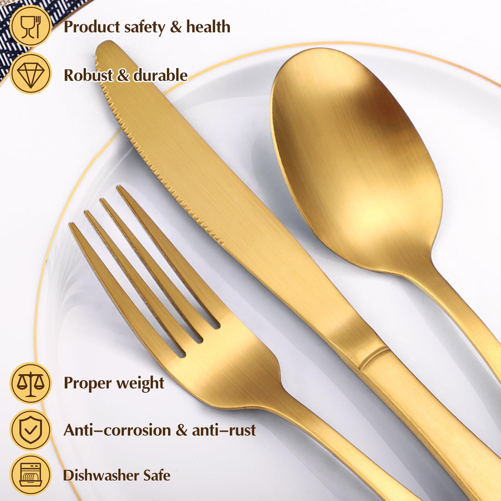 Gold Matte Silverware Set Service for 8,40 Piece Flatware set,18/0 Stainless Steel Utensils Set,Cutlery Utensils