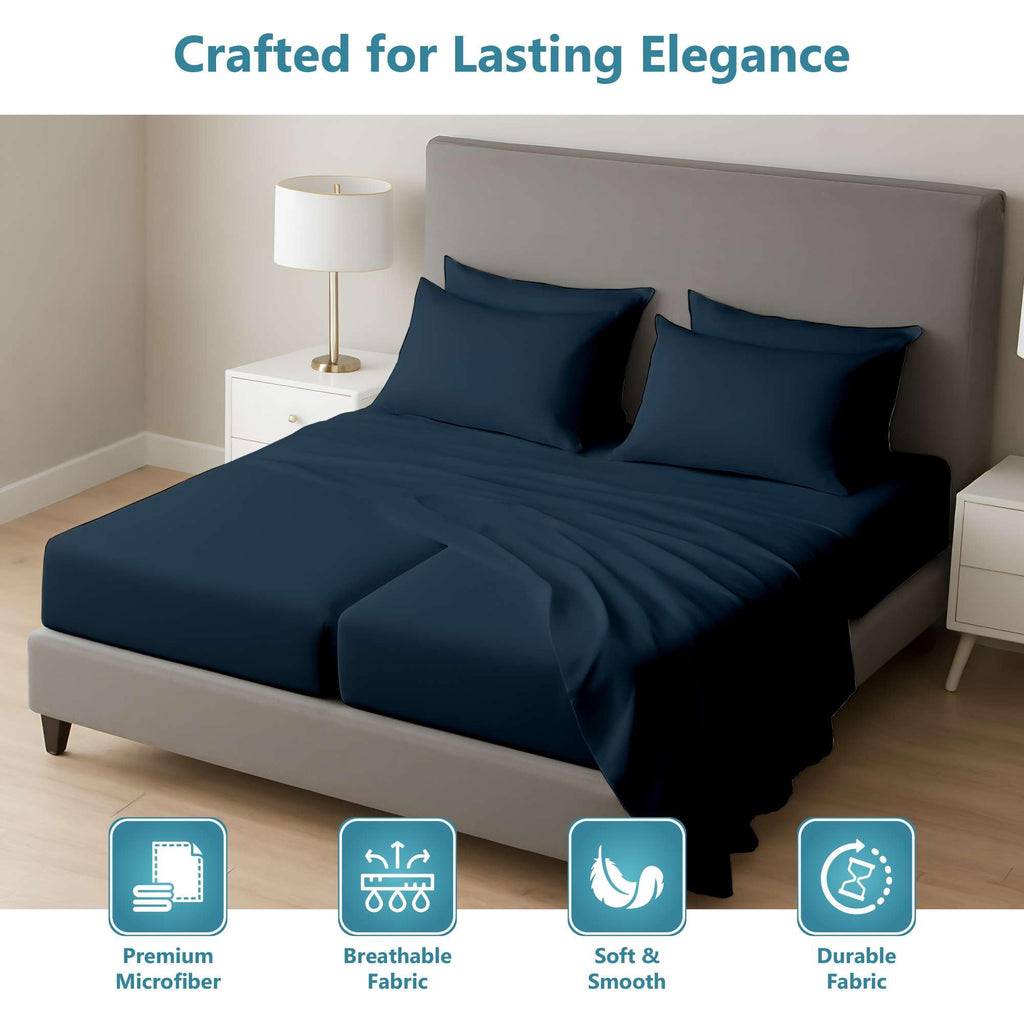 7 Piece Split Bed Sheet Set, Ultra Soft & Wrinkle Free, Fits Between 12" to 16" Deep, Easy Care