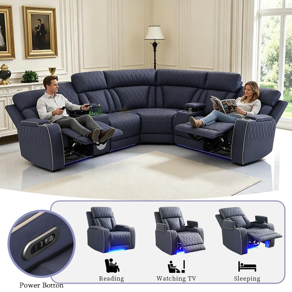 Power Recliner Sectional Sofa Set with Bass Speaker