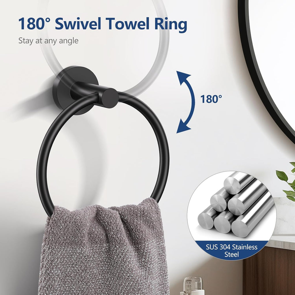 Bathroom Hardware Set Black, 5 Piece Bathroom Towel Bar Holder Sets | SUS304 Stainless Steel, 23.6" Toilet Paper
