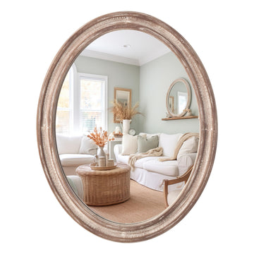 Wood Oval Mirror, 24x30"Farmhouse Rustic Decor Bathroom Vanity Wall Mirrors