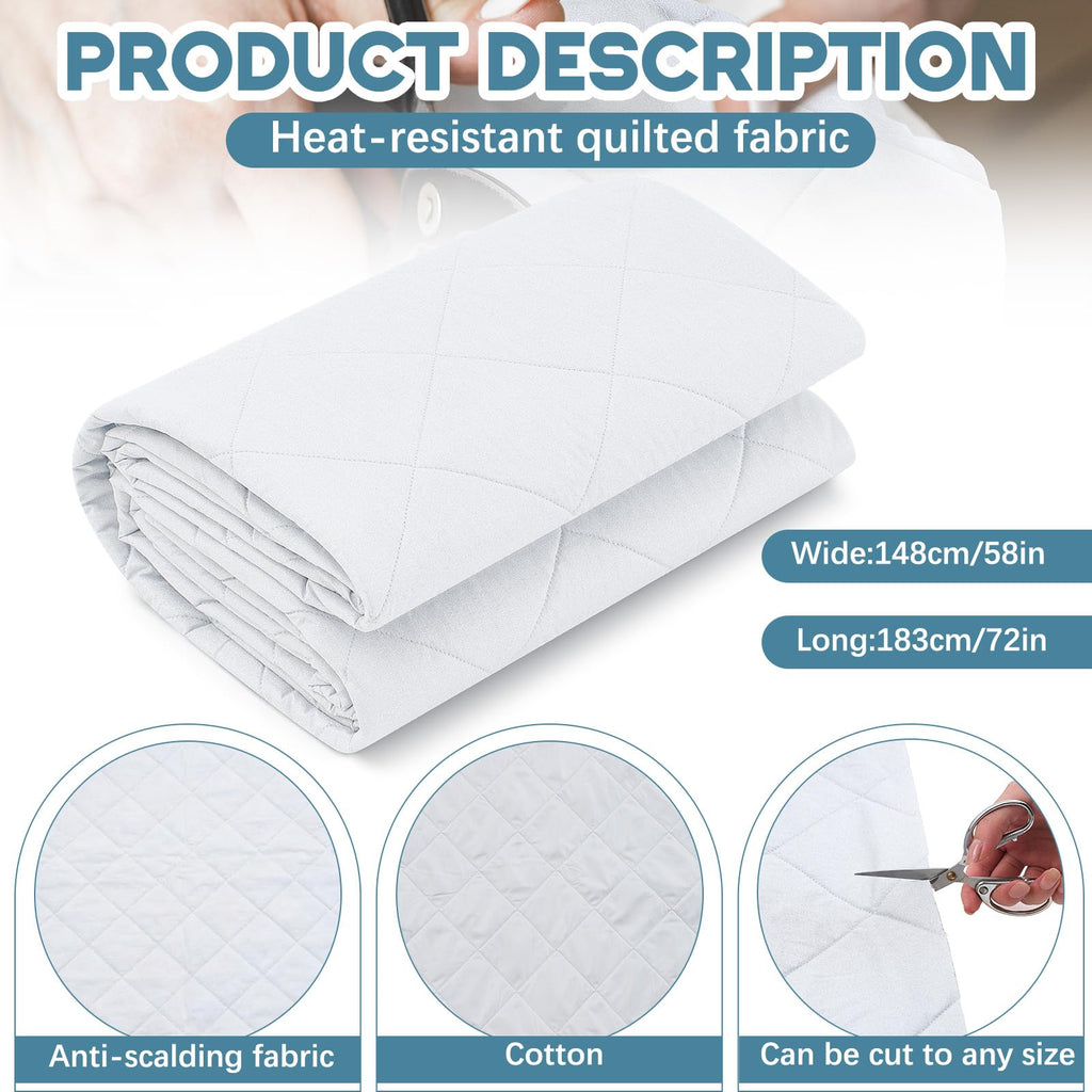 58" x 72" 2 Yard Heat Resistant Quilted Fabric Ironing, White